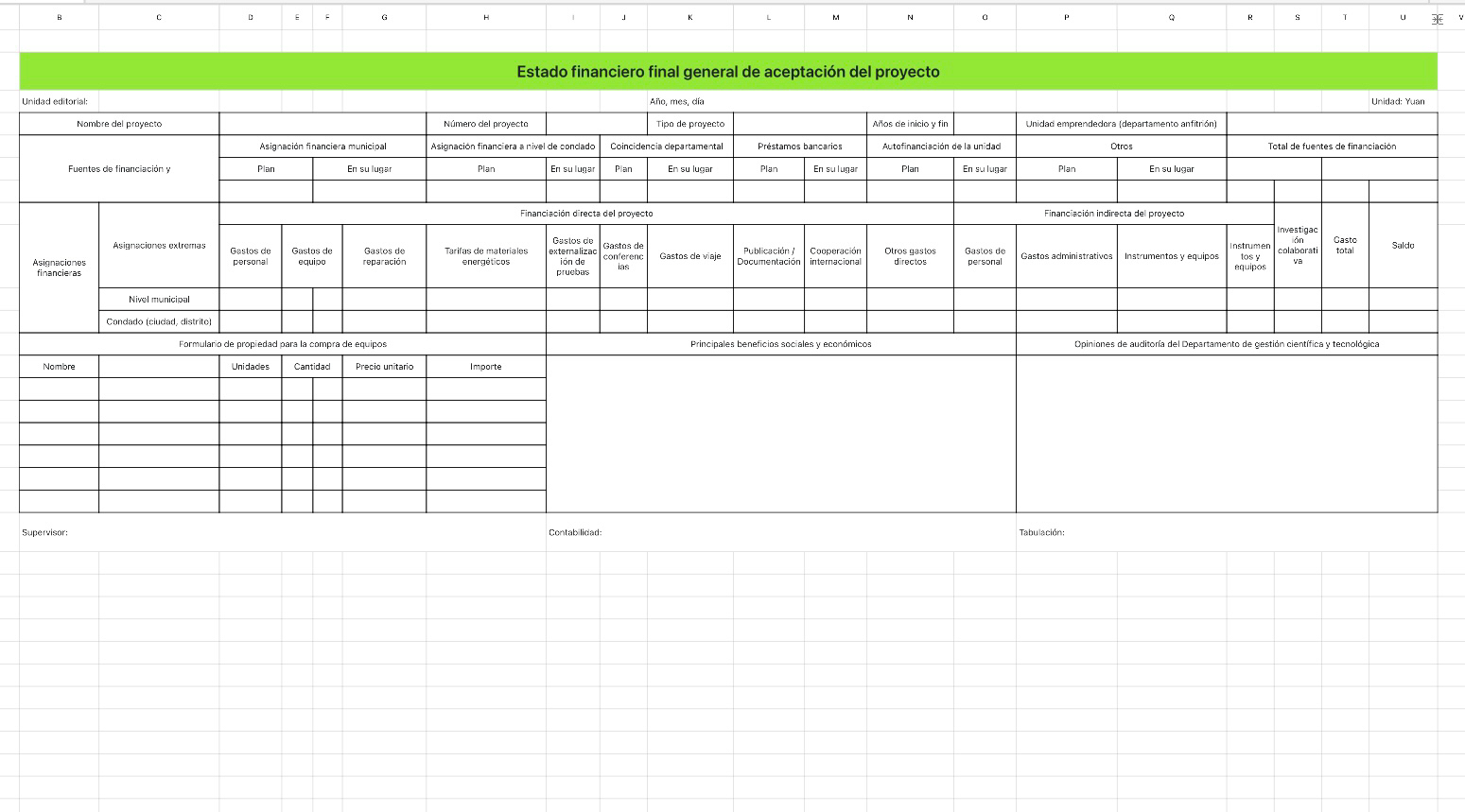 Estado de cuentas finales generales de aceptación del proyecto
